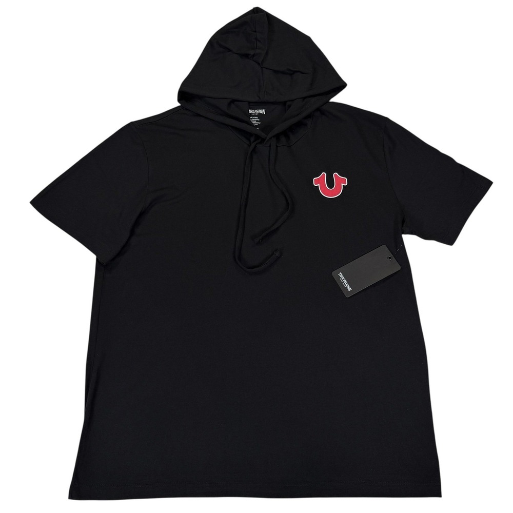 True Religion Hooded Tee Black Buddha Logo Mens M NWT